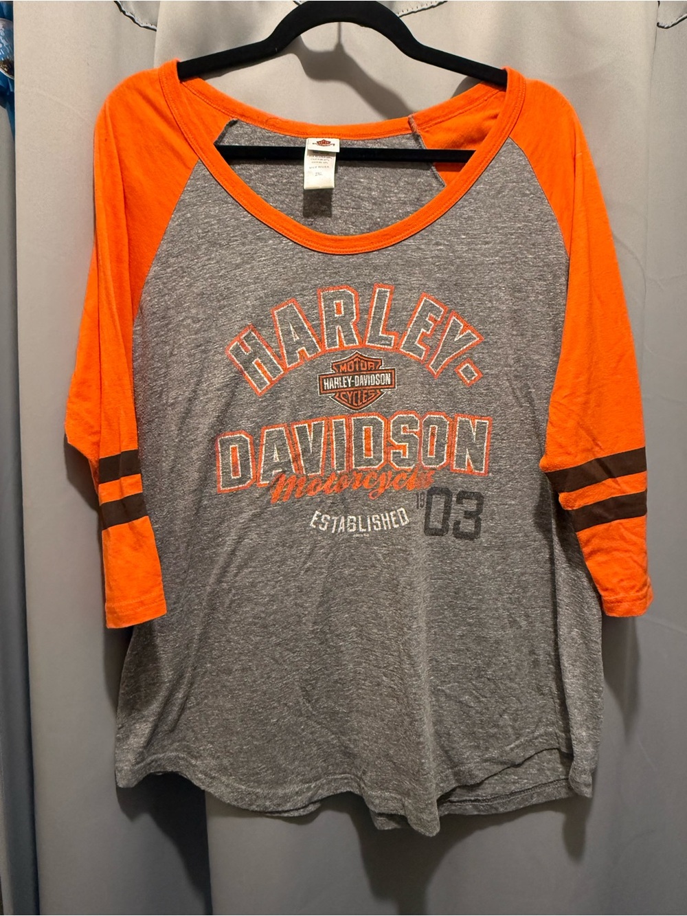 Harley-Davidson Gray and Orange Raglan Long Sleeve Tee